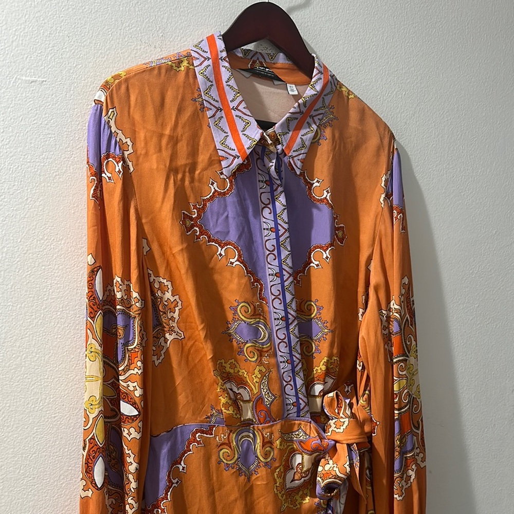 NWT Women zs 12 & Other stories Orange purple faux wrap midi shirt dress new